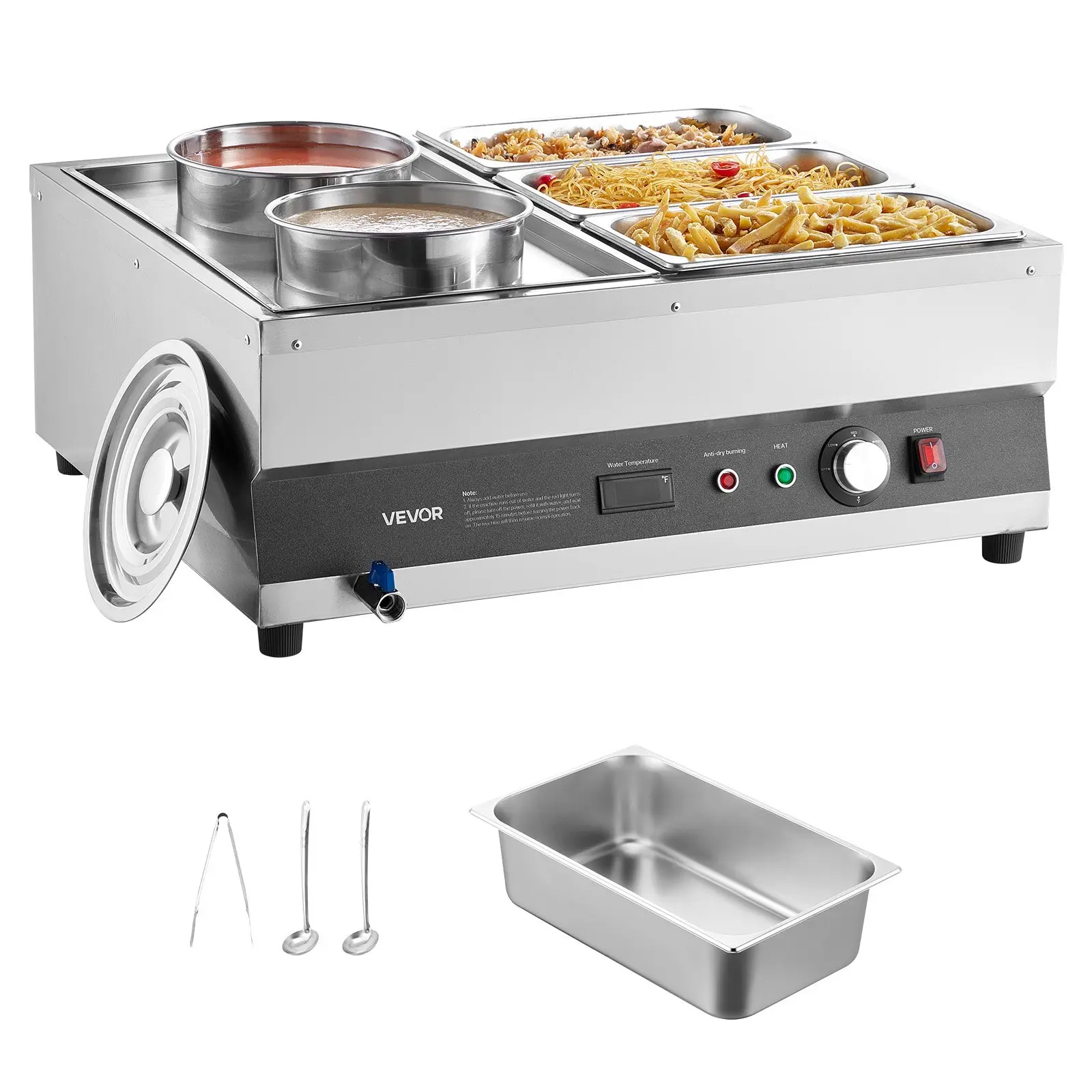Electric Soup Warmer, Two 6.34QT Pots Three 1/3 Pans, Stainless Steel Commercial Food Warmer with 86185F Adjustable Temp, 1500W Bain Marie, Soup Station for Restaurant, Buffet