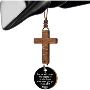 Hanging Cross for Car Mirror Christian Car Accessories Daily Bible Verse Religious Gifts for Men Dad Husband Fathers Day