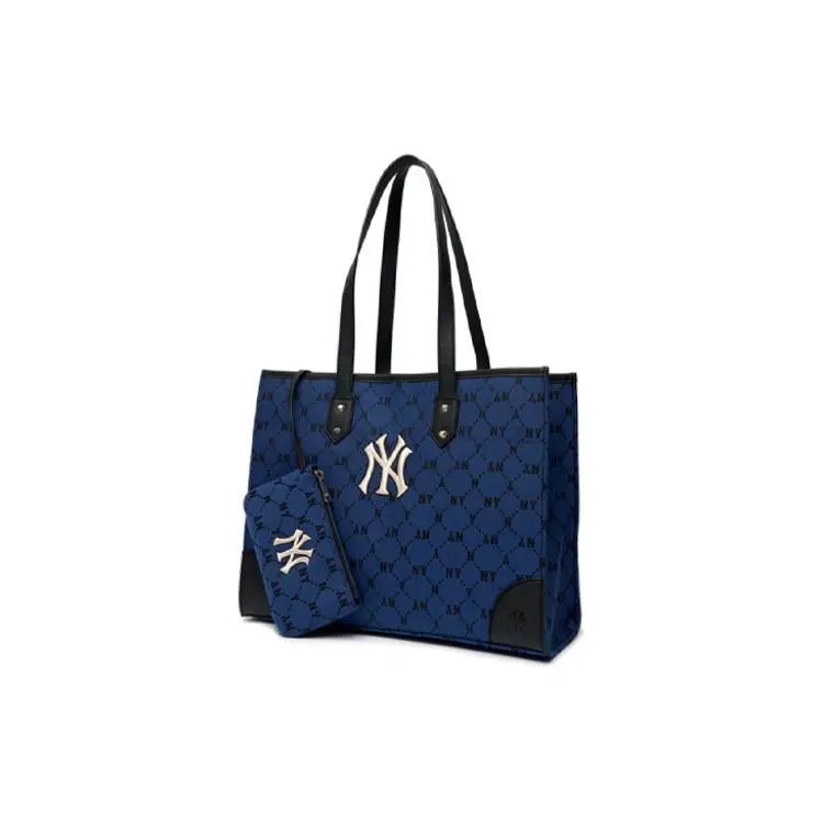 MLB Monogram Logo Embroidered Vintage Floral Polyester Tote Bag for Men and Women, Midnight Blue