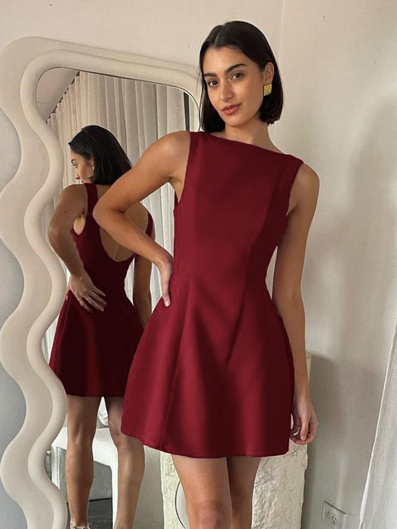 Teacup Dress, Women's Solid Backless Boat Neck Tank Dress, Street Fashion  Casual Sleeveless Short Dress for Daily Outdoor Wear, Ladies Dress for  Summer,Vacation Dresses atlantic city dress - TikTok Shop
