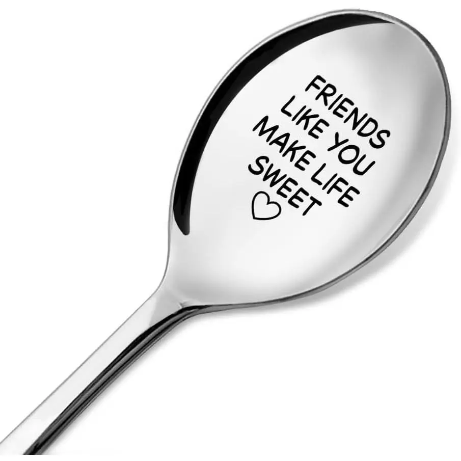 Like You Make Life Sweet Engraved Stainless Steel Spoon, Cute Love Heart Engraved Spoons for Having Coffee , Christmas Birthday Gifts for Coffee  Lover  Family Bestie