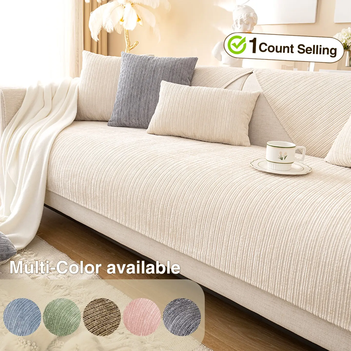 Solid Color Jacquard Chenille Sofa Cover, Decorative Couch Covers, Soft Couch Protector, Non-Slip Sofa Slipcover for Home & Living Room, Fits 1- to 4-Seat Sofas, Washable Sofa Protector, Sofa Furniture Cover