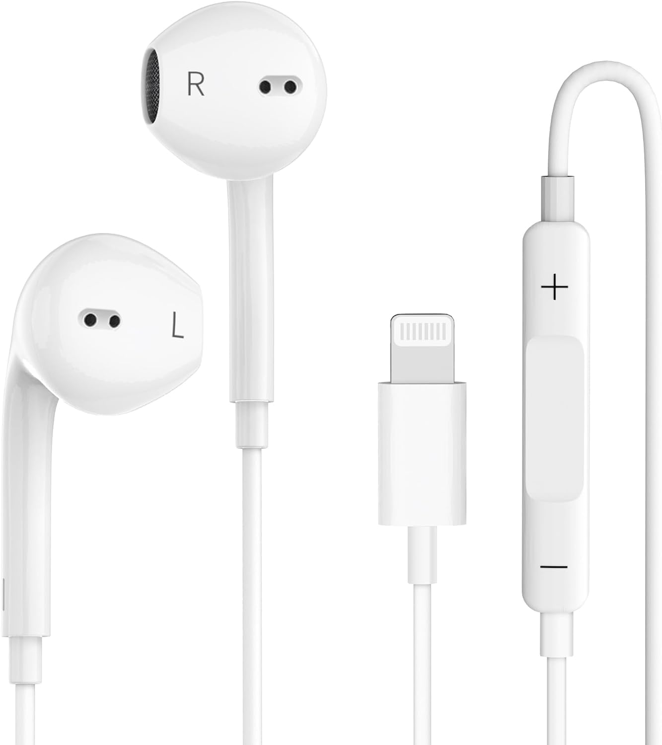 Wired Earphones for iPhone Earbuds with Lightning Connector Plug&Play Built-in Microphone & Noise Isolating Headset for Music/Calls/Gaming Compatible with iPhone 14/13/12/11/XR/XS/X/8/SE/Pro/Pro Max Ear Buds Corded ，Durable White Corded Ear Buds