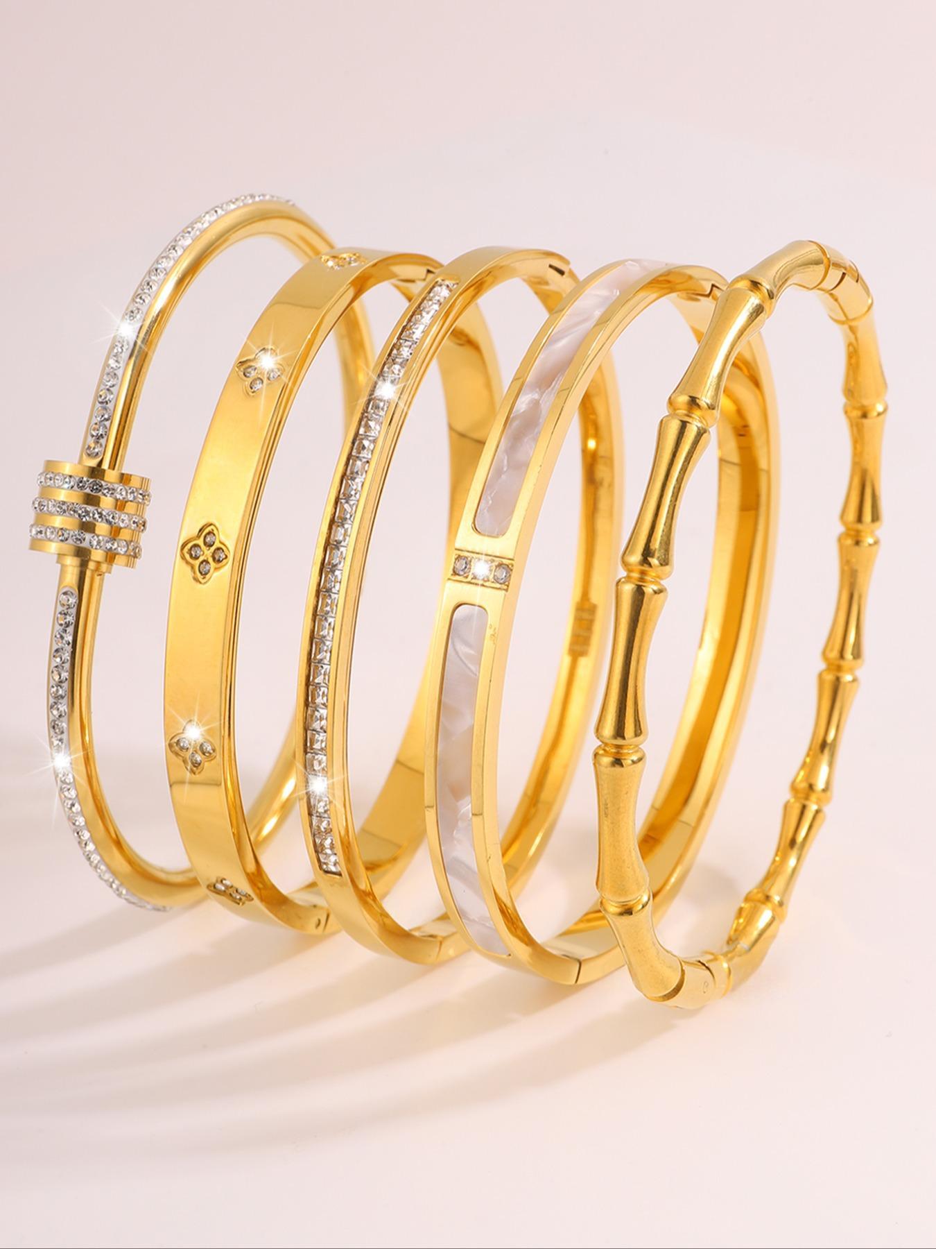 Elegant Fashion Bangle Bracelet Set, Stainless Steel Jewelry for Party, Daily Clothing Decor, Trendy All-match & Exquisite Jewelry for Birthday Gift, Bangles Bracelets Set