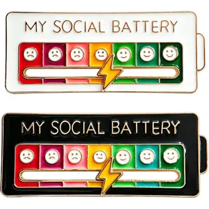 Cute Cool My Social Battery Slider Pastel Enamel Emotional Mood Funny Introvert Lapel pins for Bags Backpacks Hats Gifts Decoration