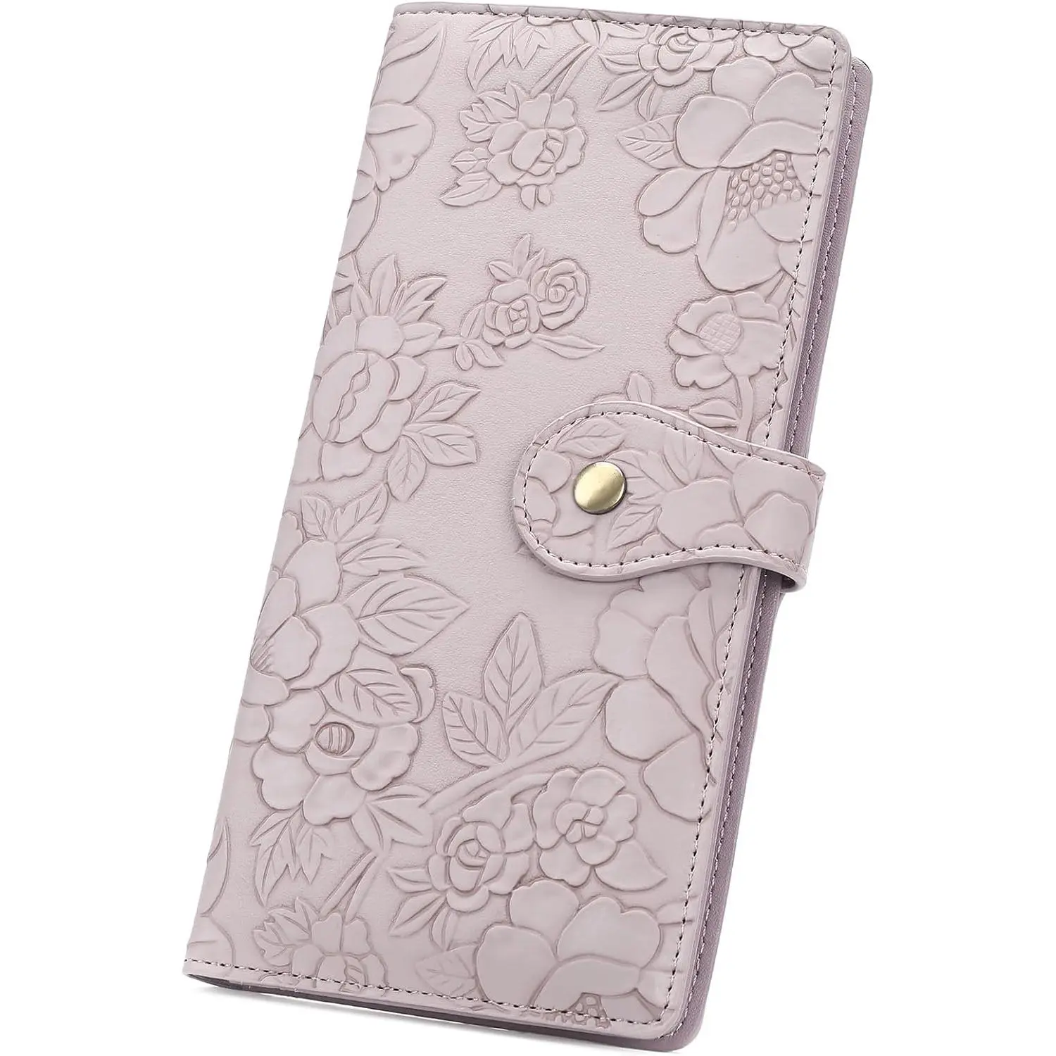 Womens Wallet Slim Thin RFID Blocking Ladies Card Holder Floral Vegan Leather Long Bifold Clutch with Zipper Pocket