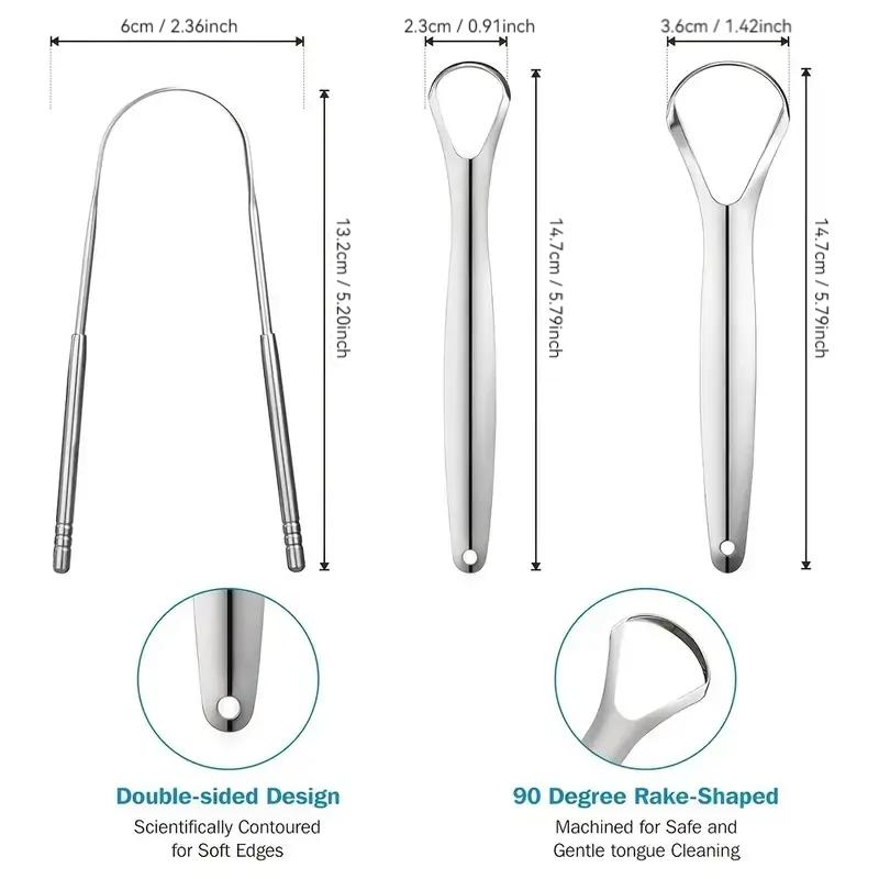 Stainless Steel Tongue Cleaner, 3 Counts Portable Tongue Scraper, Oral Care Tool for Adults, Travel Essentials, Nasal & Oral Care Product