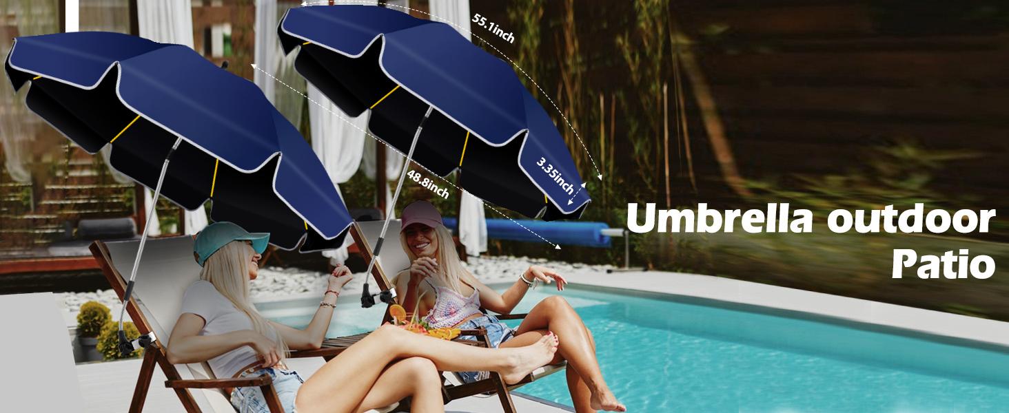 2PACK 48.8 inch Large Beach Umbrella with Clamp Sun Shade for Beach Chair,360 ° Adjustable UV Protection Golf Umbrella with Clip for Outdoor Stroller Wheelchair Camping Chair