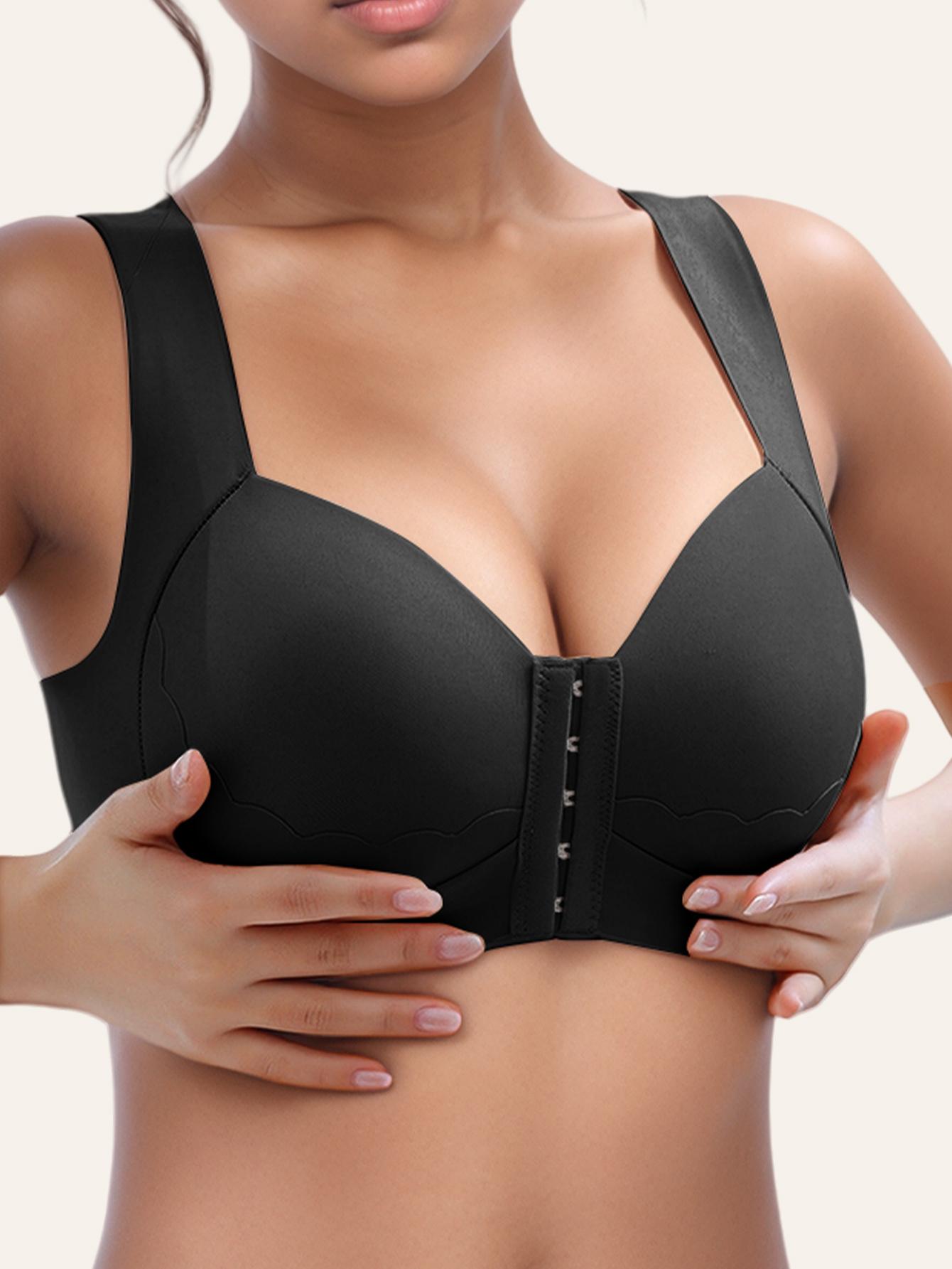 Five Colors Are Available, Suitable for Women'S Solid Color Front-Button Bras for Wearing in Various Environments And Seasons, with Shell Pattern Trim, Integrated Wide Shoulder Straps, Non-Removable Chest Pads, And a Wire-Free Design