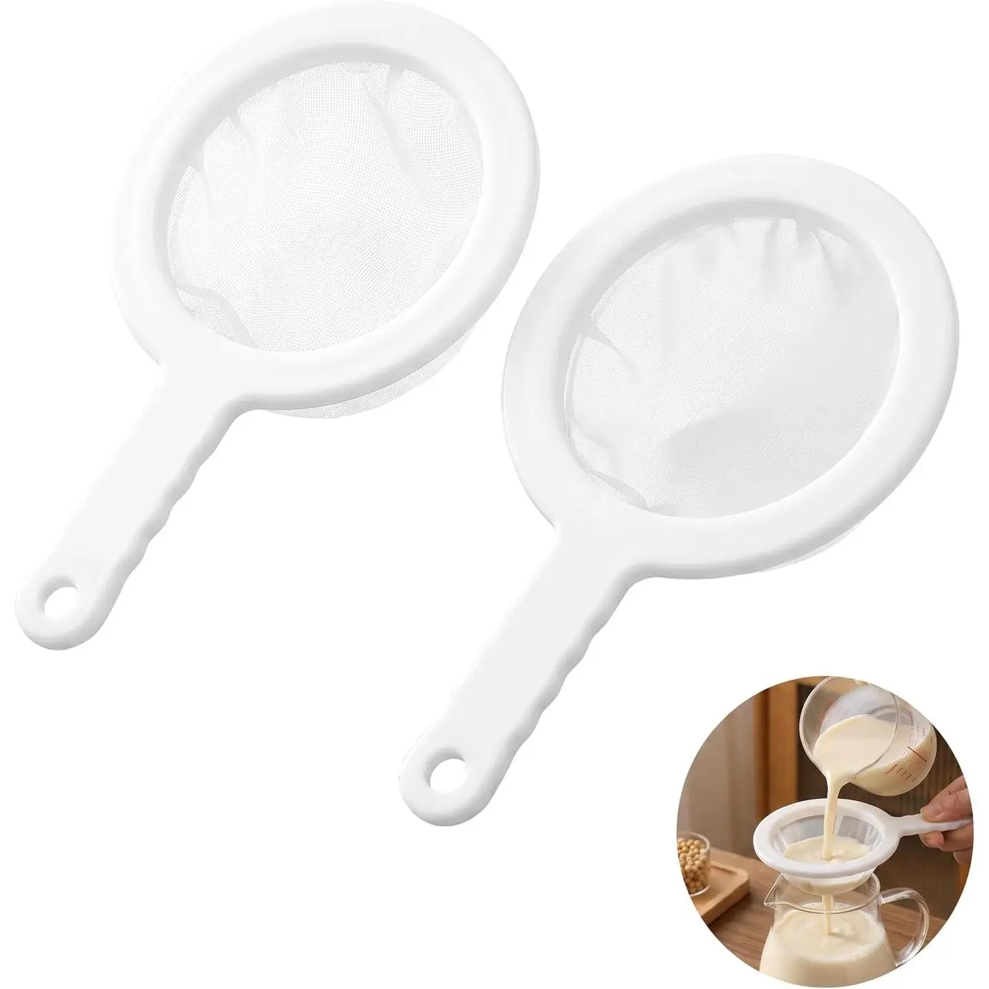 2 count 9 Inch Ultra Fine Mesh Strainer,Plastic Juice Colander for Kefir Grains Greek Yogurt Kombucha Cold Brew Coffee