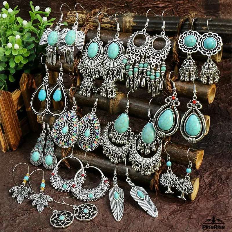 Ladies' Vintage Teardrop Form Bohemian Dangle Earrings - Acrylic Turquoise Dangling Bells Ear Ornaments for Daily Leisure Indoor Outfit Styling (Indoor Recreation Accessory)
