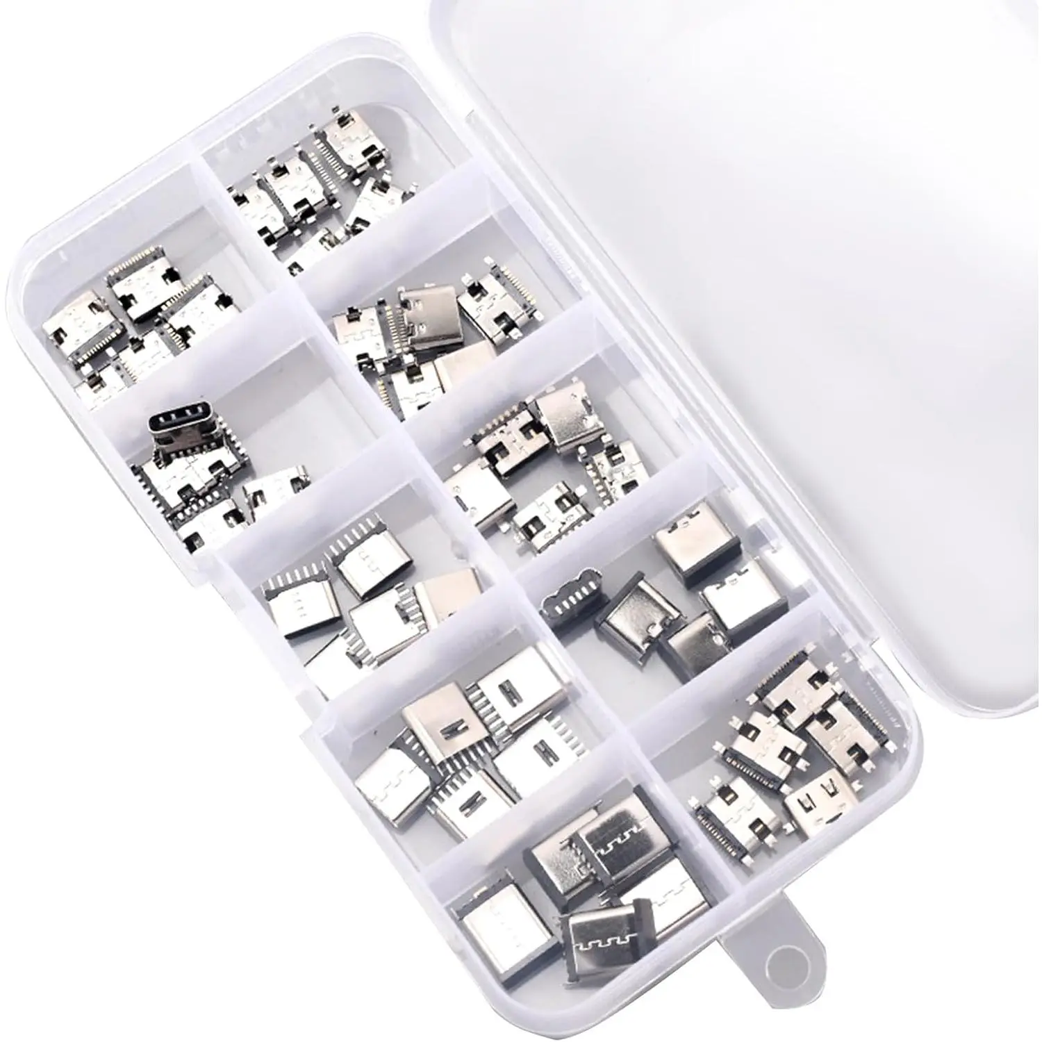 50 count 10 Models USB C Charger Port , Type C PCB SMT  Port Femal Socket Solder Connector for Mobile Phone and Other Product Repair Kits