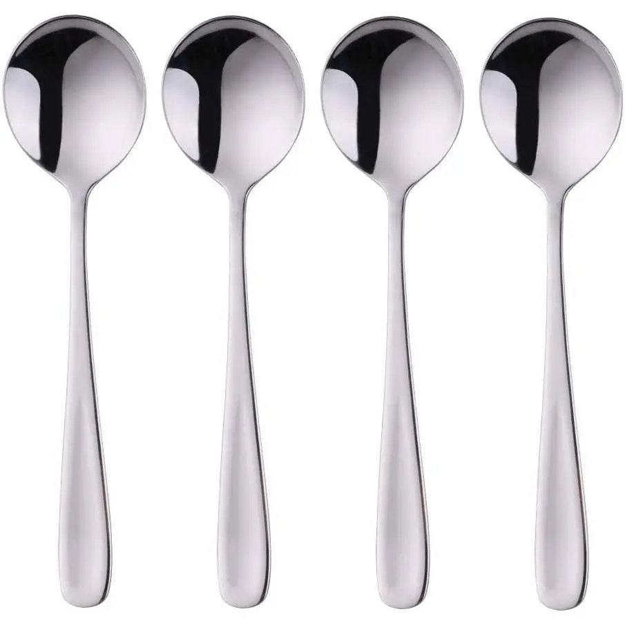7-Inch Soup Spoons, Baikai Bouillon Spoon,18/10 Stainless Steel Finished Table Dinner Spoons Set of 4 ()