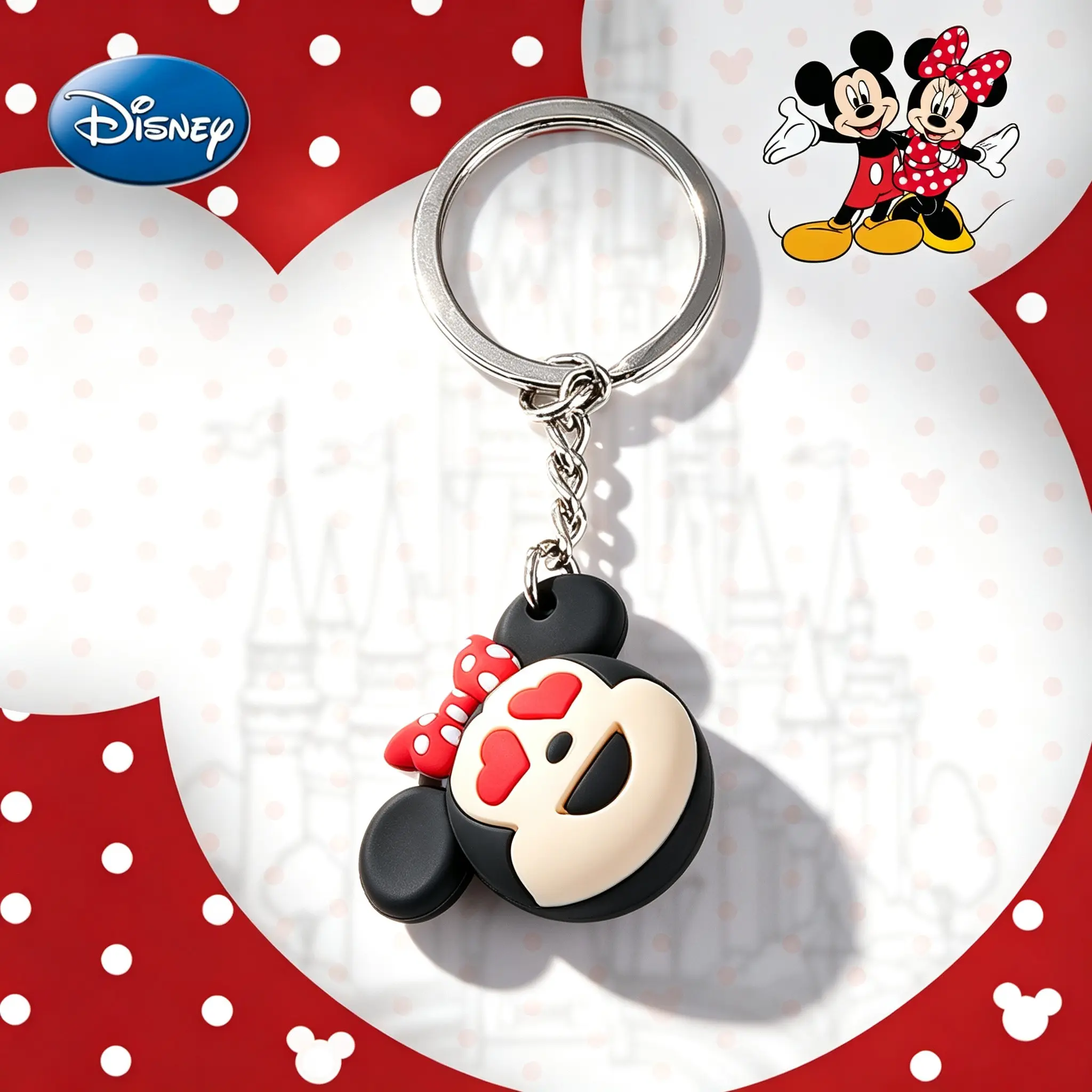 Disney Official Licensed Mickey Minnie Mouse Keychain, Love Couple Heart Eyes Kiss, Metal Keyring, Backpack Decor, Collectible Gift, Authentic Keychain