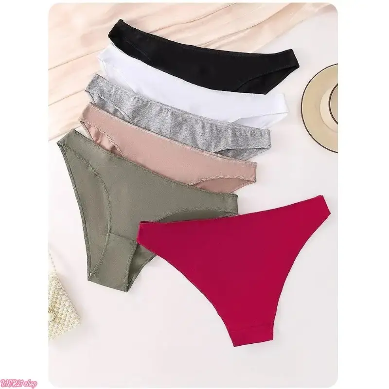 [SummWins] Women's Basic Cotton Thongs, 6-Pack Low-Rise Solid-Color Breathable No-Show Underwear for Sports & Daily Wear, Minimalist