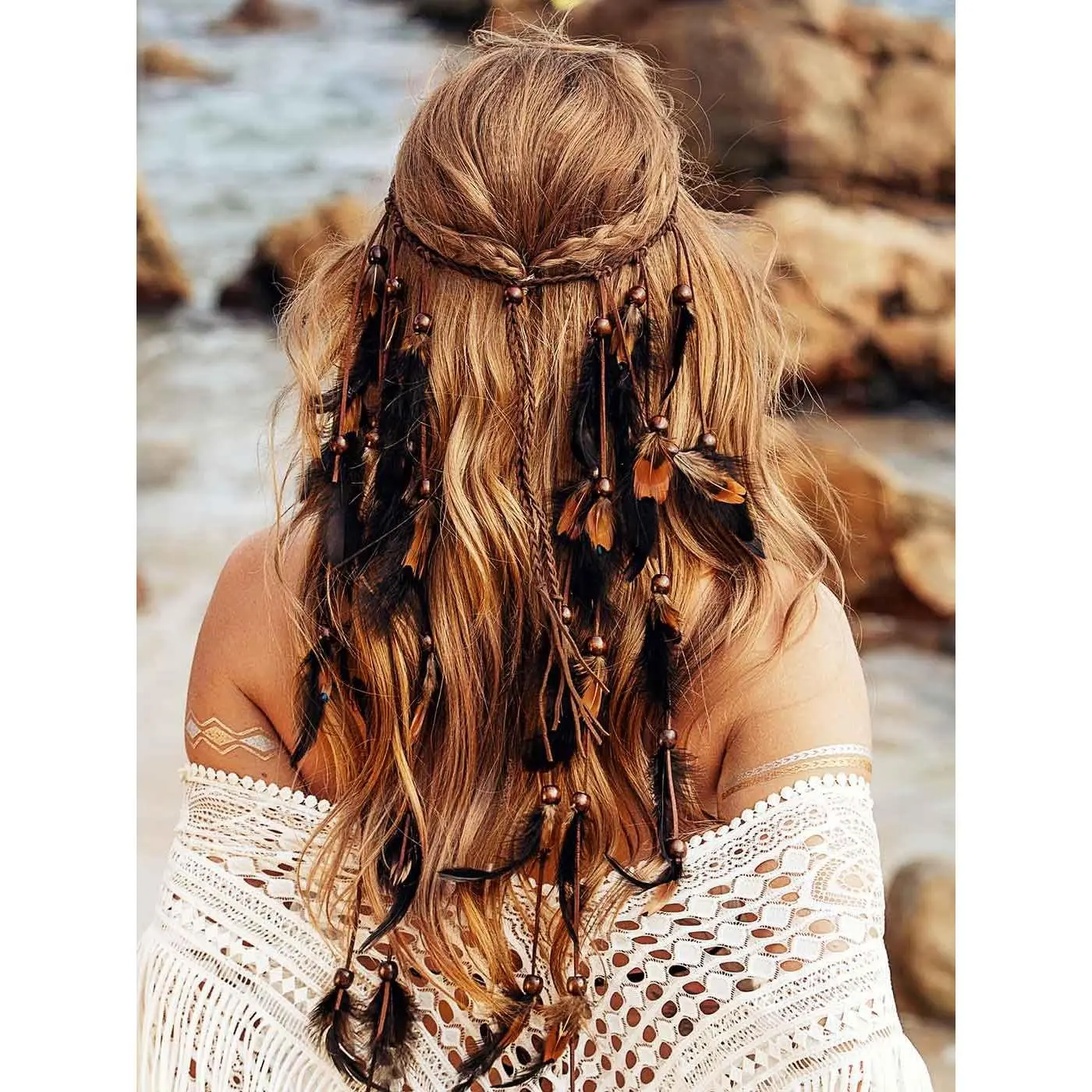 Boho  Headbands Black Hippie Headpiece Indian Gypsy Tassel  Headdress for Women (Type AC)