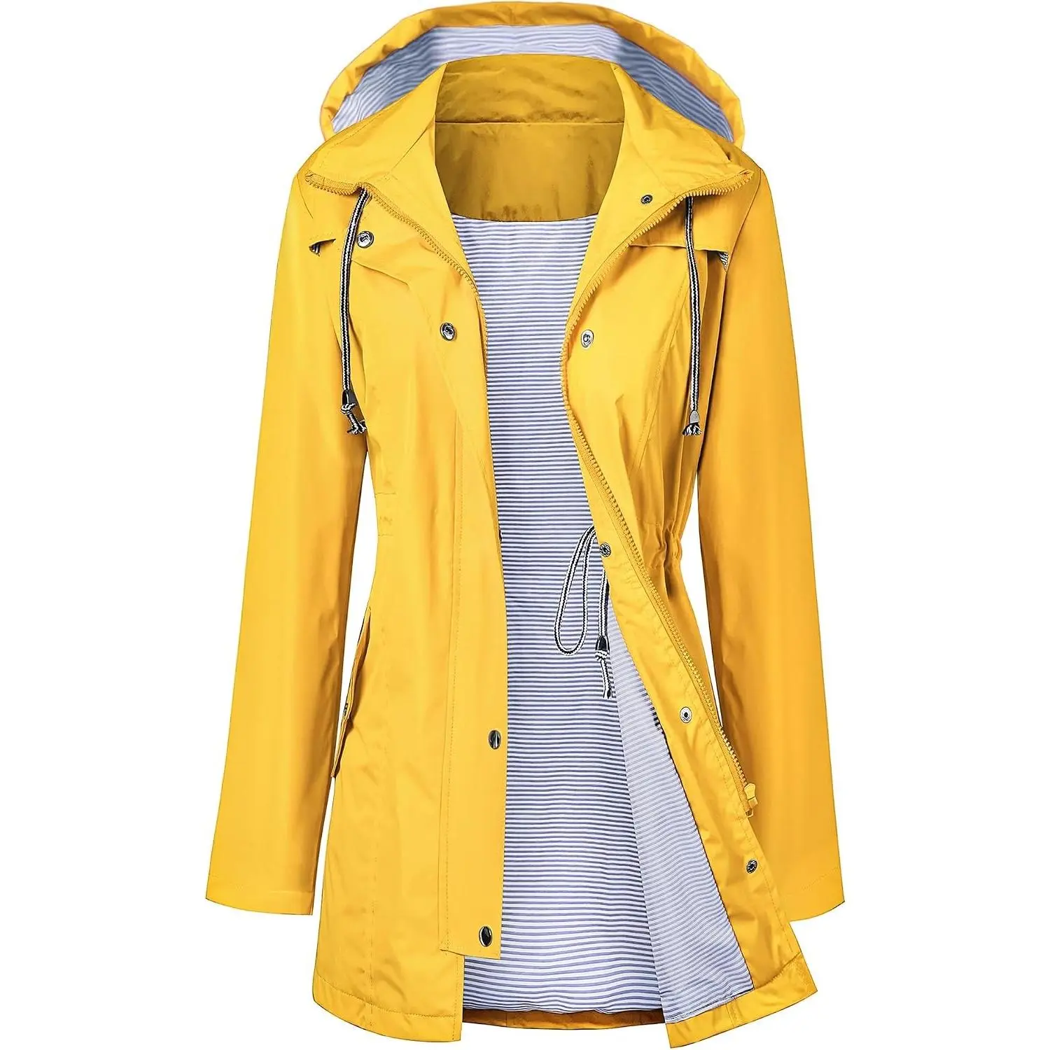 Raincoat Women Waterproof Long Hooded Trench Coats Lined Windbreaker Travel Jacket S-XXL