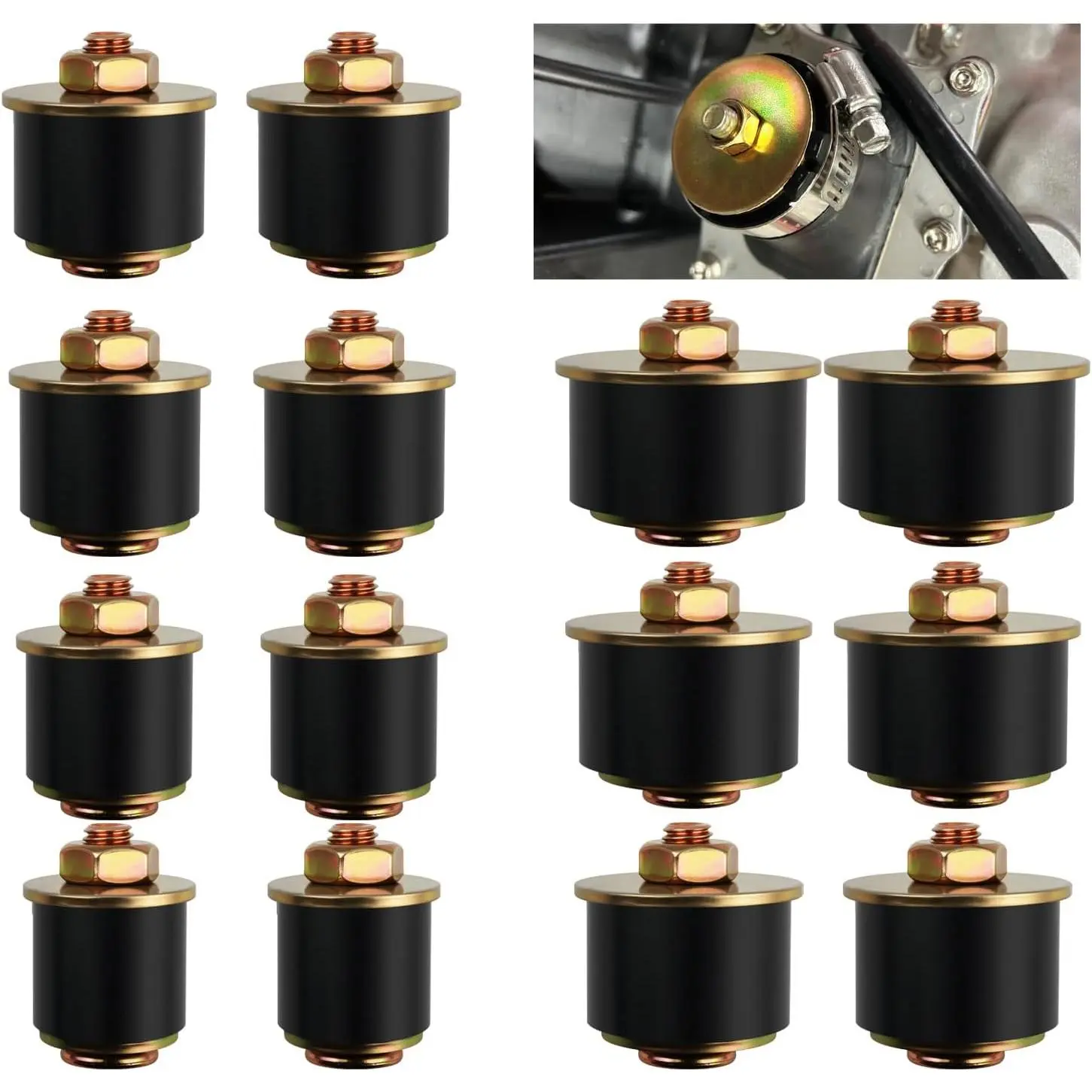 14PCS Car Freeze Plugs Kit in 7 Sizes,Rubber Cars Expansion Plug Kit Contain 3/4" to 1-1/2" Sizes for 19mm to 41mm Holes,Professional Automotive Freeze Plug Car Accessories