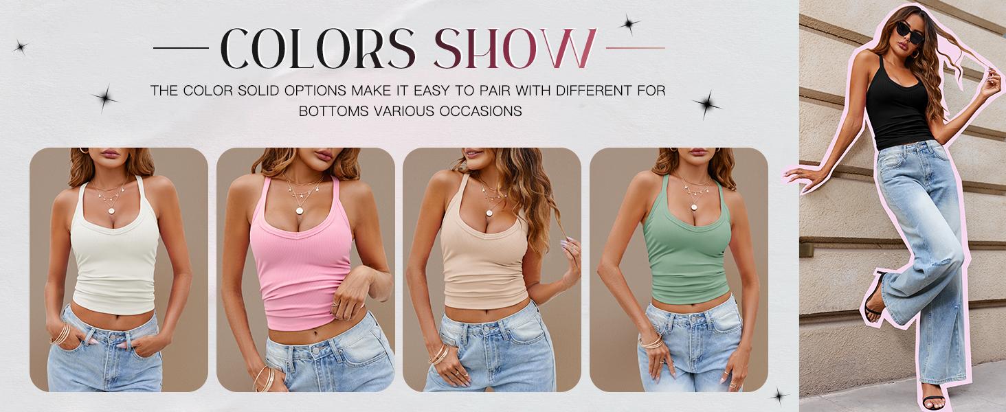 FMEYOA Women Casual Racerback Tank Tops Summer V Neck Ribbed Knit Yoga Workout Camisole Basic Top