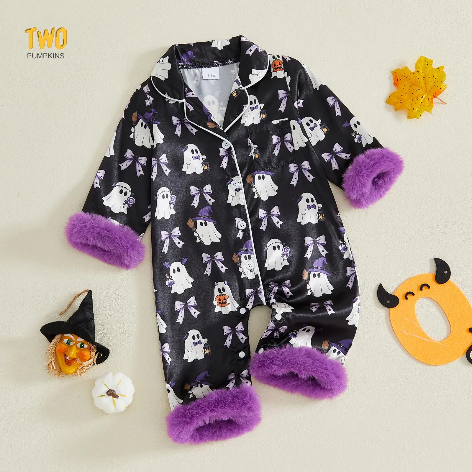 Halloween Pajamas Baby Girl Ghost Romper Cute Newborn Fall Clothes | Newborn Baby Girl Halloween Pajamas Ghost Pumpkin Feather Trim Nightgown Jumpsuit Romper Cute  Silk Pjs