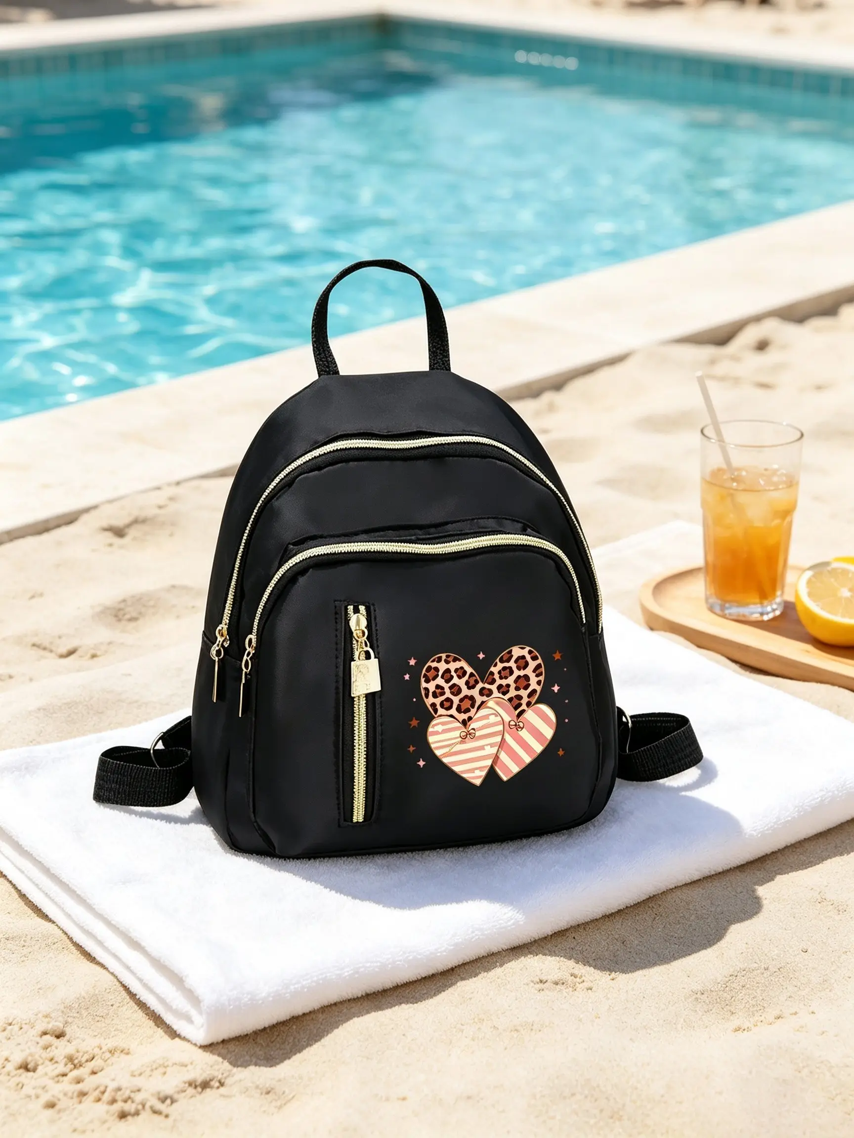 Leopard Heart Print Mini Backpack, Cute Small Casual Backpack for Women Girls, Lightweight Daily Travel Daypack, Perfect Gift for Holidays