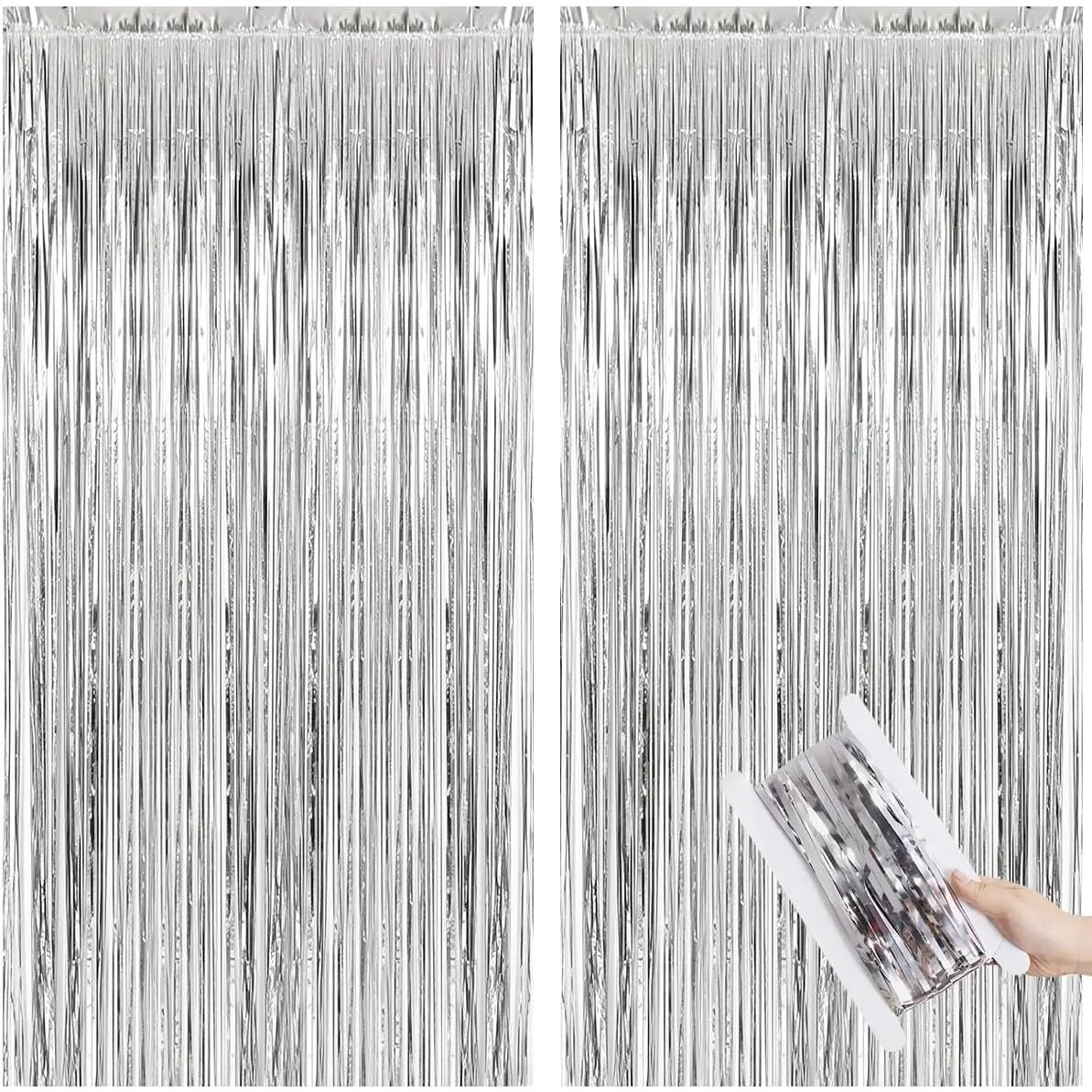 Metallic Shiny Synthetic Foil Tinsel Fringe Party Backdrop Curtains 2-Pack - 39.4x78.8in Self-Adhesive Streamers Set, Photo & Door Props Banners for Birthday, Wedding Decor (Home & Festive Party Supplies)