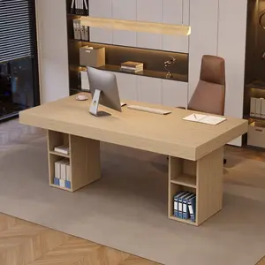 🪵 70.8" Large Wood Office Desk – 500 lbs Heavy Duty Workstation with Open Storage Shelves, Natural Wood Tone for Home Office & Study 📚✨