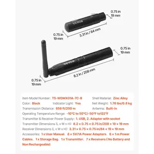 VEVOR DMX Wireless Receiver, 7 Receivers 1 Transmitter, 2.4G ISM Band, 656 ft Transmission Range, with Bag and Adapter, Wireless Stage Lighting Control, for LED Stage Party DJ Bar Lighting, Black