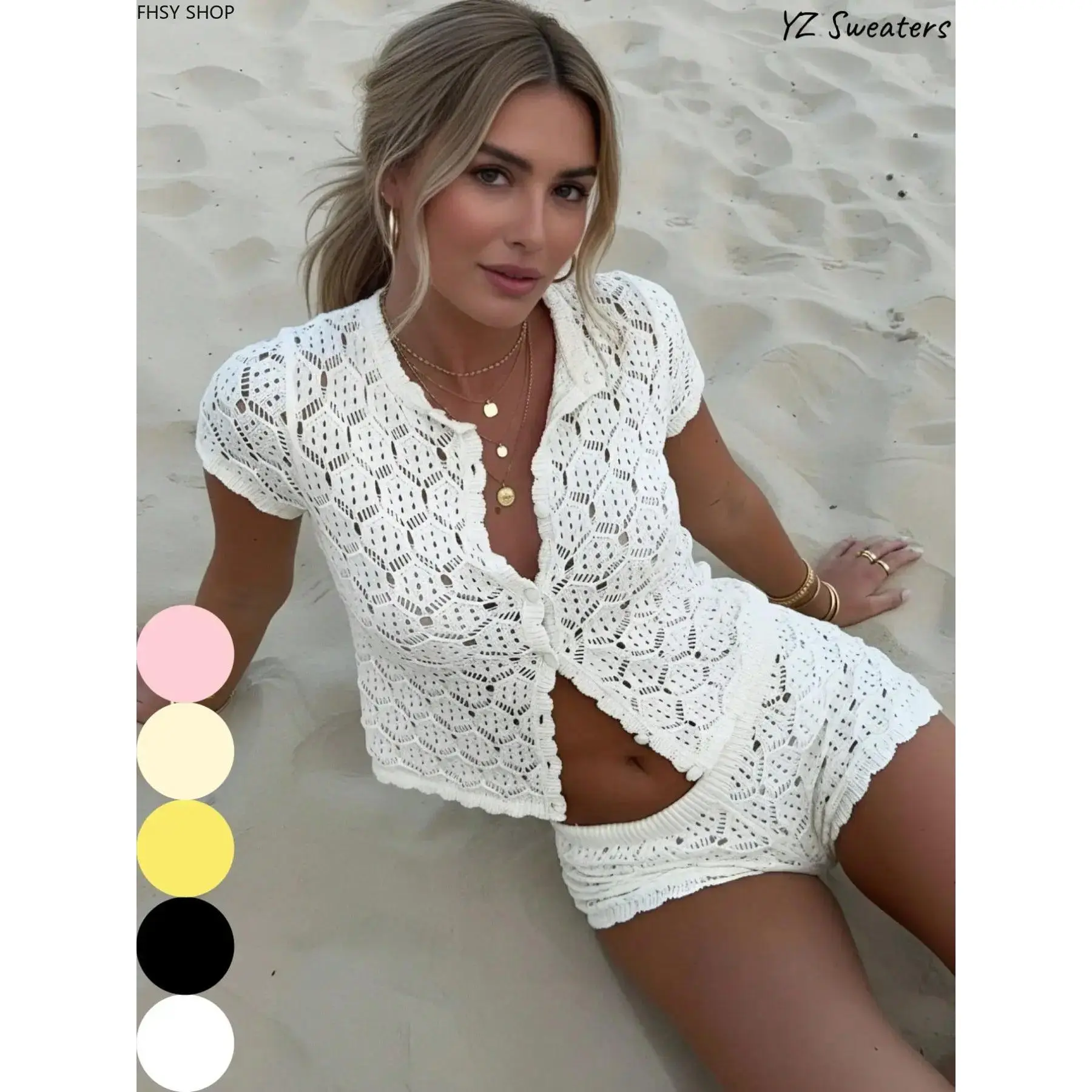 Summer ladies apparel | Rising trendy knit two-piece loungewear set for women |Well-tailored sweater top matched with comfy shorts, stylish silhouette and all-day comfort, perfect for home relaxation, city strolls and casual hangouts