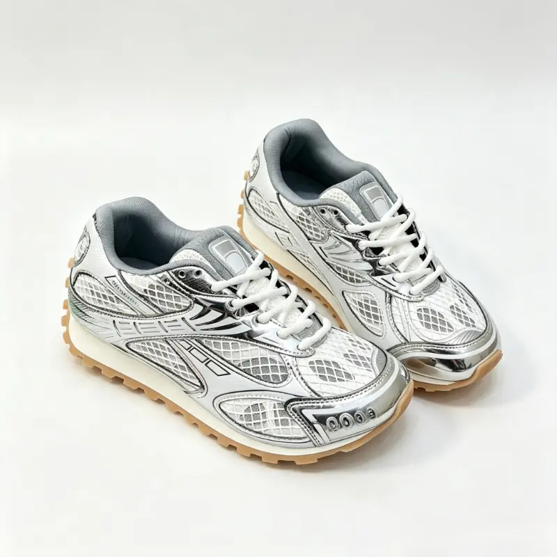 Womens Vintage Style Mesh Athletic Sneakers Metallic Trim Lightweight Comfort Laceup Casual Walking Streetstyle Trainers For All Day Wear