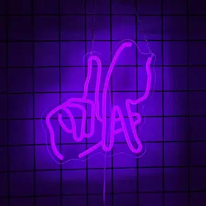 Los Angeles Gesture Neon Sign Baseball Team Neon Lights for Man Cave Decor Blue Letters Gesture LED Sign Fingers Neon Wall Sign LA Neon Signs for Wall Bedroom Garage Game Room Decor