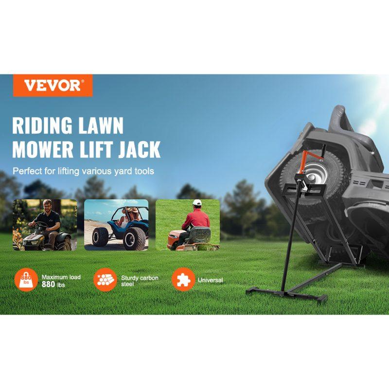 VEVOR Ride on Lawn Mower Lift Jack, 880 Lbs Weight Capacity, Telescopic Maintenance Jack with Crank Handle Power Tool Handle, Foldable Lawn Tractor Lifter for Lawn Mowers and Garden Tractors, Black