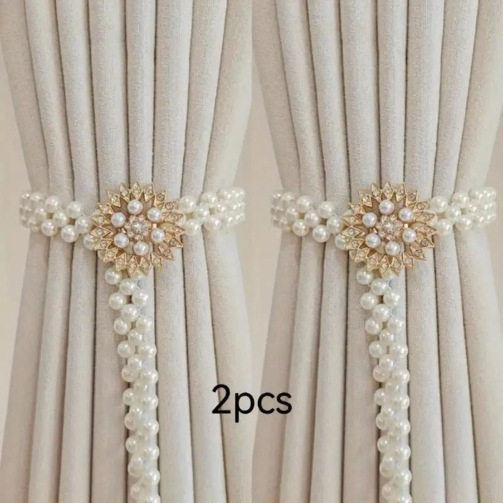 2Pcs Sunflower Curtain Tiebacks, Adjustable Faux Pearl Gold Finish Curtain Holdbacks, Decorative Window Drapery Ties for Living Room, Bedroom & Home Decor heart nugget western