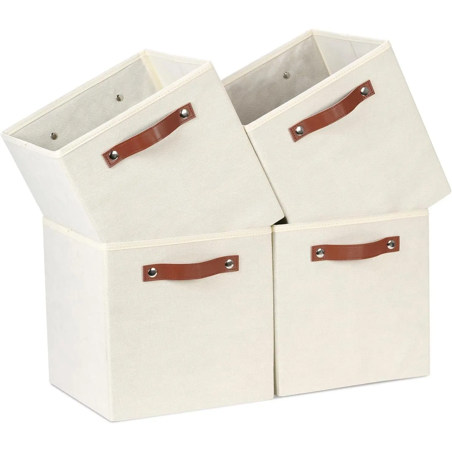 11x11 Storage Cubes Fabric Cube Storage Bins with Handles Clothes Storage Boxes Baskets for Organizing , Shelf, Closet (Beige, 11 x 11 x 11)