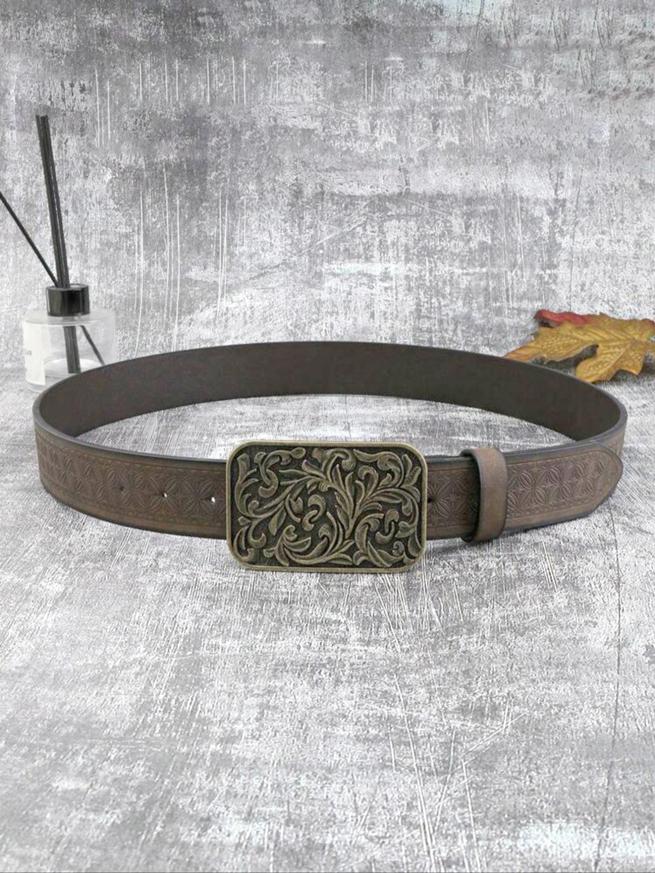Boho Style Vintage Flower Embossed PU Buckle Belt, Fashionable Western Style Belt for Women & Men, Trendy All-match Belt for Birthday Gift for Outfit Matching, Elegant Belt Buckle, Western Concho Belts, Cowboy Cowgirl Belt