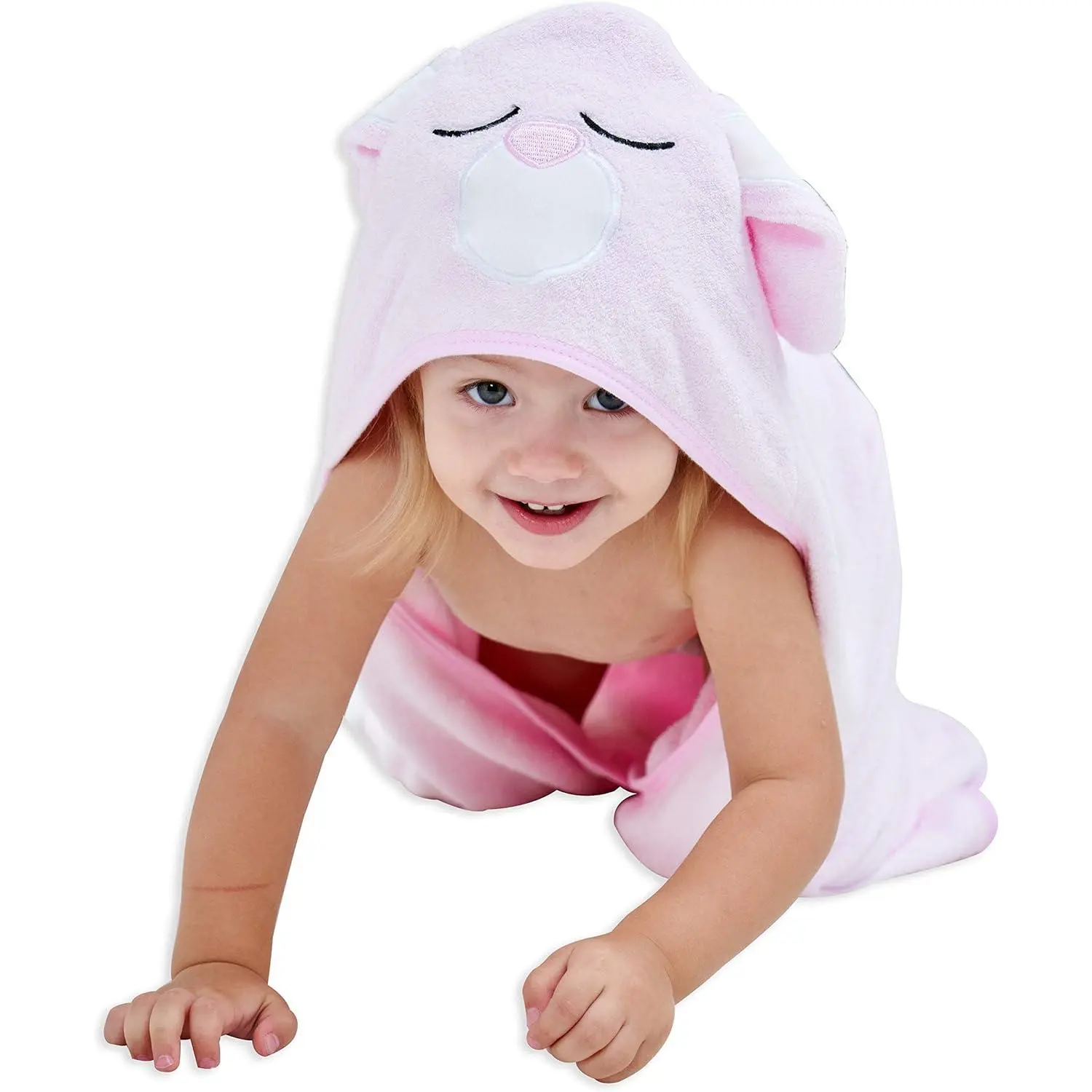 Hooded Towel - Rayon Made from Bamboo, Bath Towel with Bear Ears  Newborn, Babie, Toddler, Infant - Absorbent Large Baby Towel - Pink Rabbit, 30 x 30 Inch