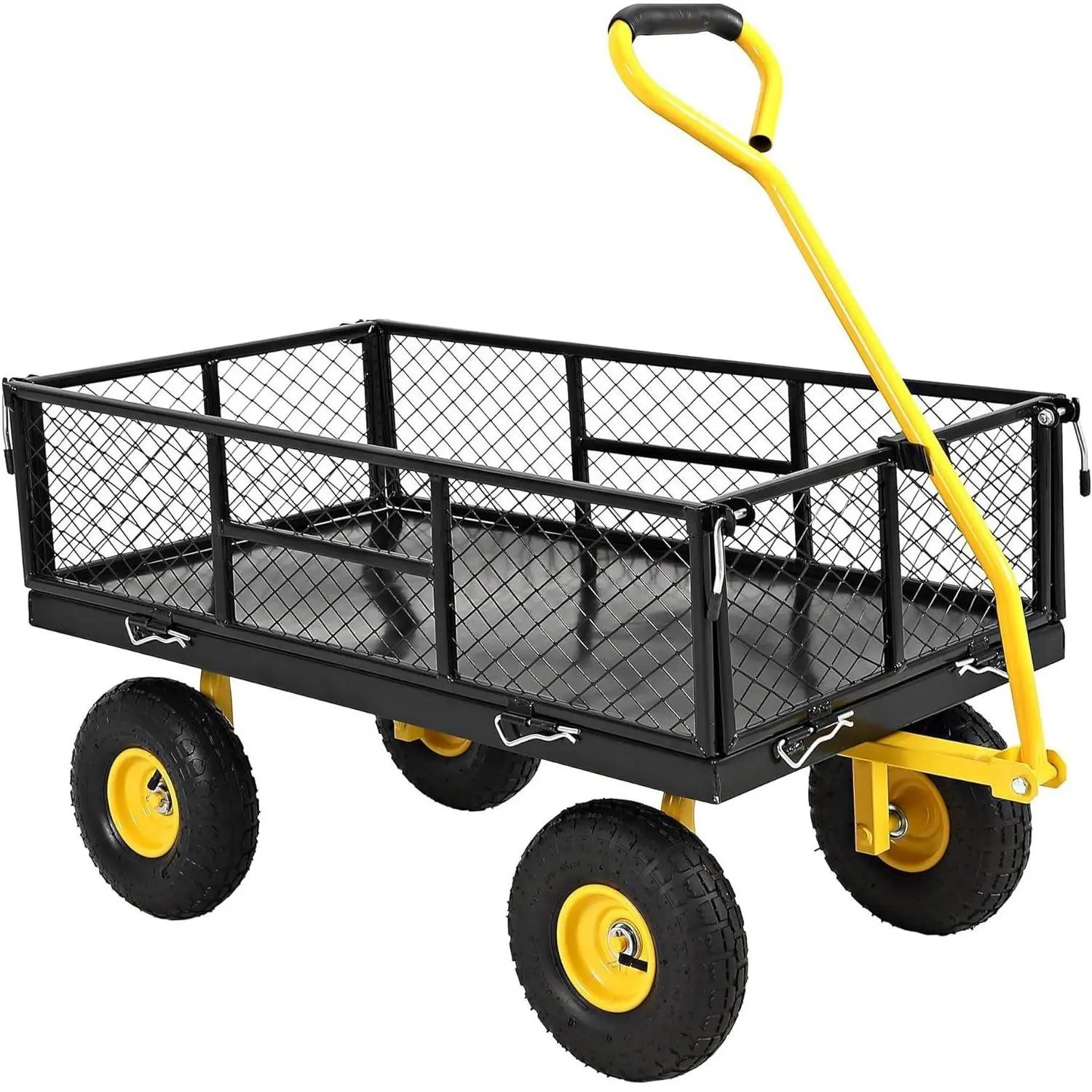 GAOMON Heavy Duty Steel Garden Cart, 900 LBS Capacity, Removable Fence Sides, 180° Rotating Handle, Utility Wheelbarrow for Gardening, Lawn Care and Yard Transport