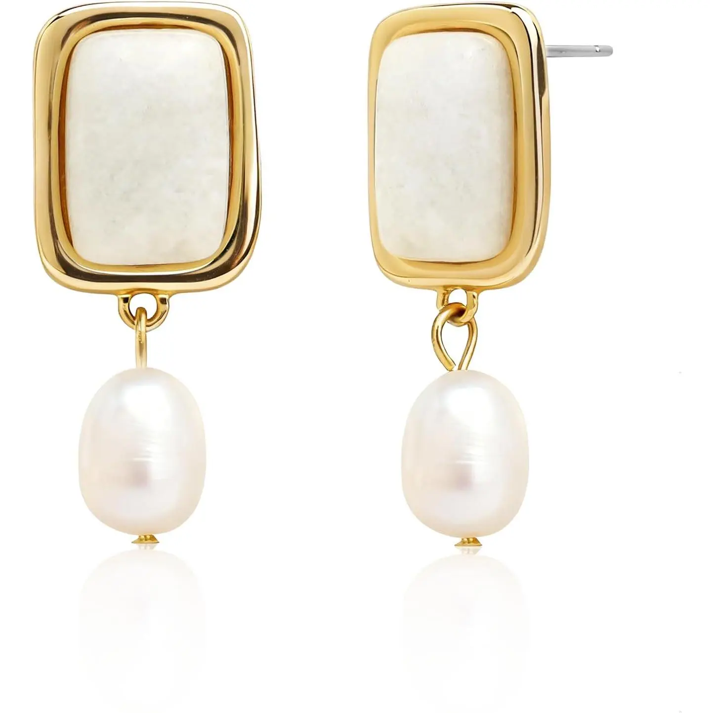 Baby Girls' Chunky Statement Square Natural Stone Gold Earrings - Dangle Drop Style, Prom/Wedding Costume Jewelry Accessories, Healing Gemstone Fashion Gift for Infants/Toddlers, Natural Stones, Square Shape, Statement Look