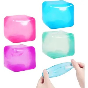 4pack Stress Cube Squishy Stress Balls for Kids Ice Cubes Squishy for Adults Fidget Toy for Your Best Mellow and Chill Square Shape with Filling in Pink Purple Blue Green for All Age(4pcs)fidget toys