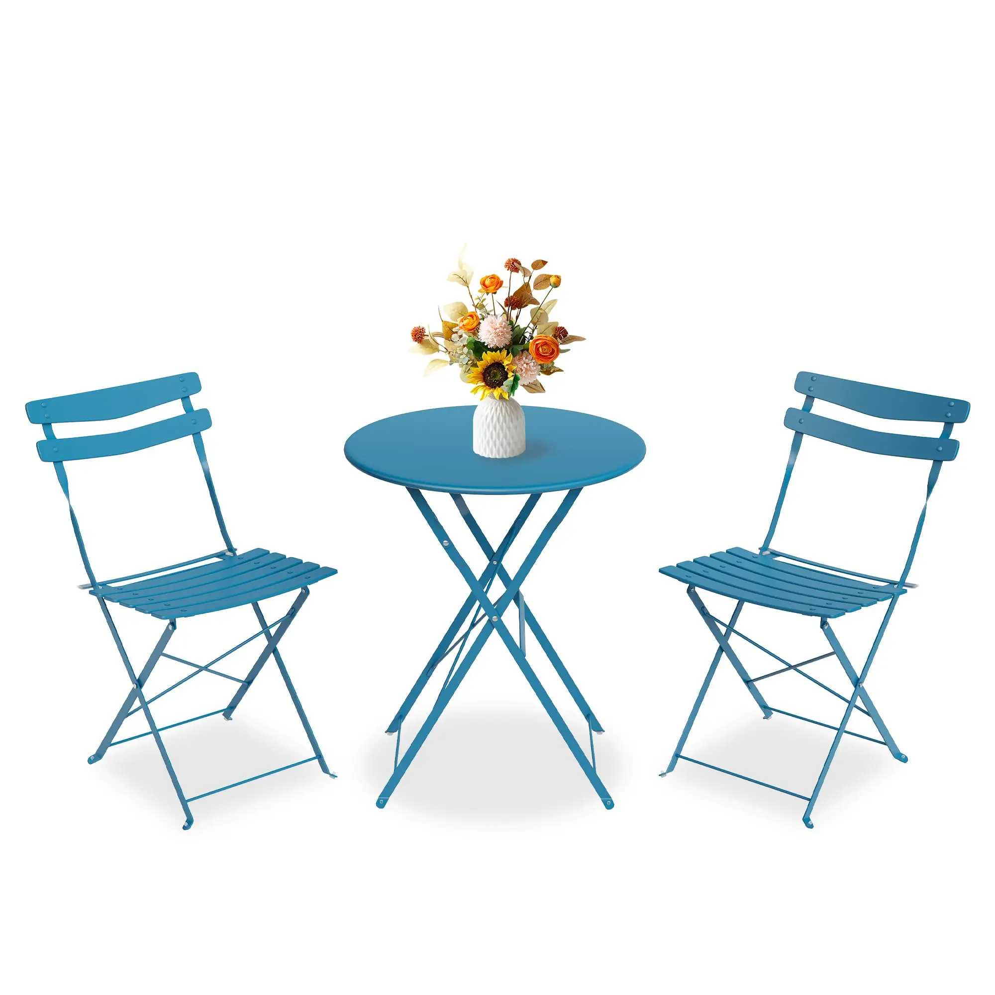 Heavy-Duty Metal 3-Piece Foldable Bistro Set, No Assembly Required Outdoor Furniture for Balcony, Yard and Garden Decoration