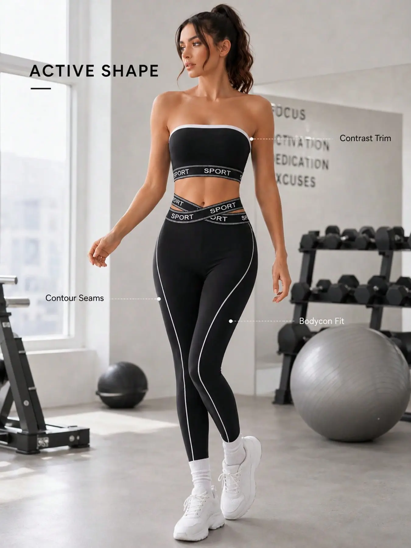 Women's Colorblock Sporty Sports Set, Seamless Knitted Yoga, High Elastic Activewear, Stretchy Tight Fitness Wear, Above Ankle Length, All Seasons, Yoga Sportswear Set