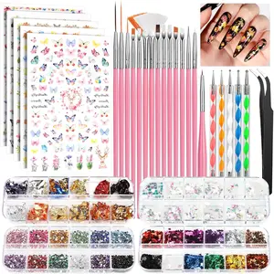 Nail Art Brushes Set, Nail Art Kit, Nail Design Kit, Nail Art Dotting Pens, Nail Stickers, Butterfly Nail Art Sequins, Nail Foils, Nail Art Flakes Iridescent, Rhinestones For Nailsfidget toys