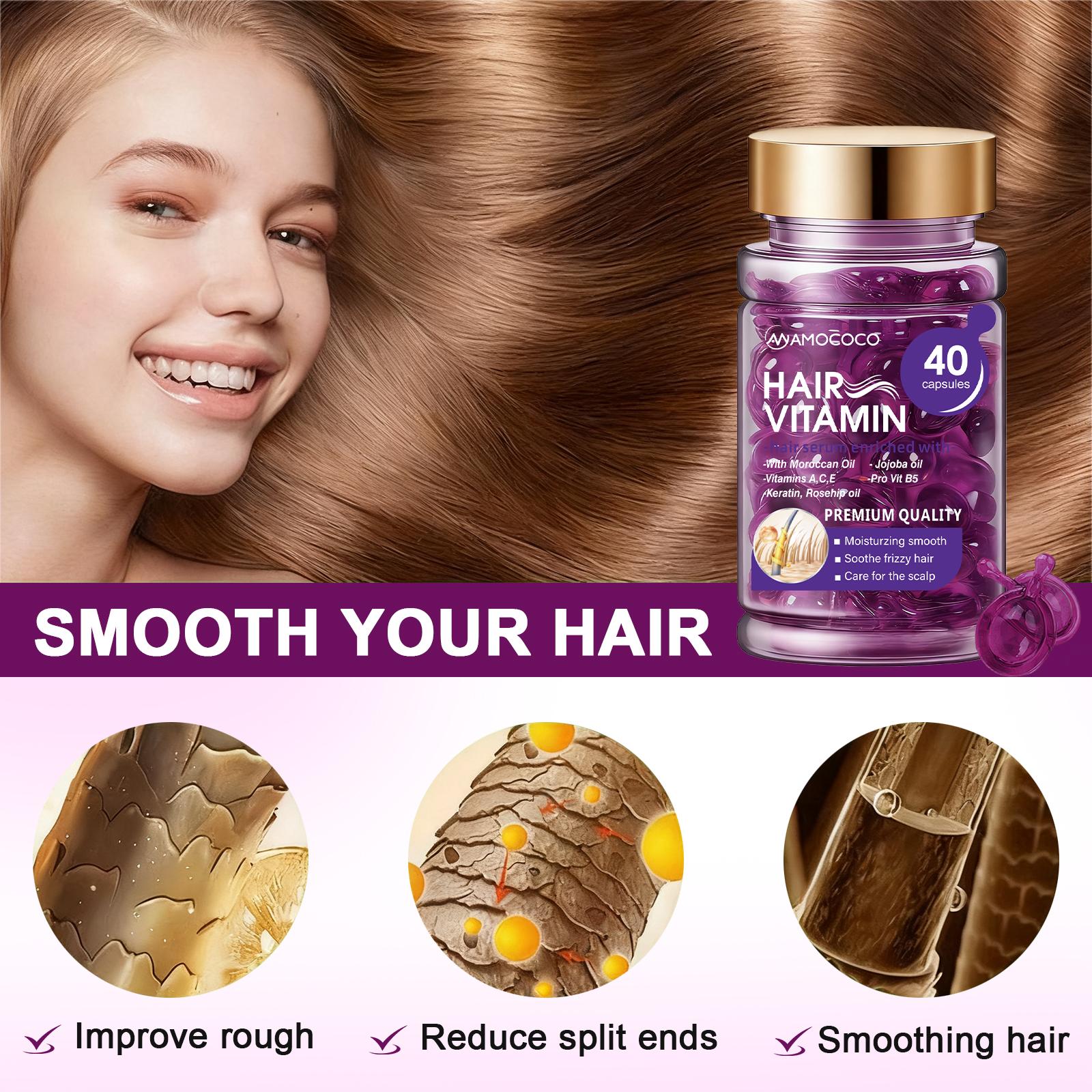 Hair Vitamin Capsules for Color-Treated & Permed Hair Infused with Violet Vitamins & Argan Oil 40 Capsules Nourishes Hair Restores Silkiness and Shine