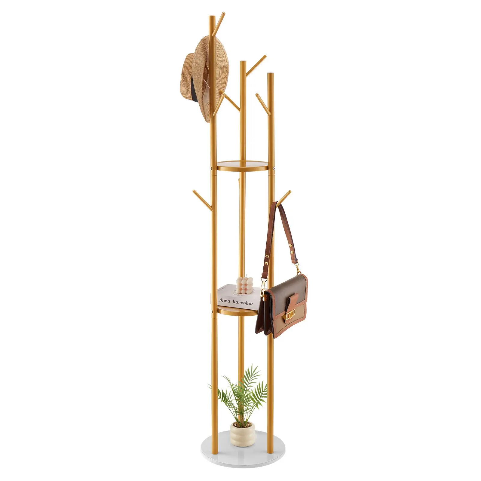 VEVOR Coat Rack, Freestanding Coat Rack Stand with Quartz Stone Base & 9 Hooks, Free Standing Hall Coat Tree for Entryway, Bedroom, Office, Living Room, Modern Clothes Hanger for Coat, Hat, Scarf, Ba
