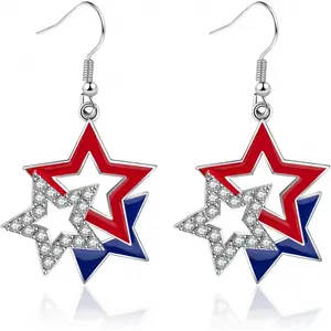 4th Of July Independence Day Metal Pendant Earrings, American Flag & Pentagram Design No Gem Women Jewelry, Lightweight Easy Match Patriotic Ornament For Party & Independence Day Gift, Holiday Patriotic Essential
