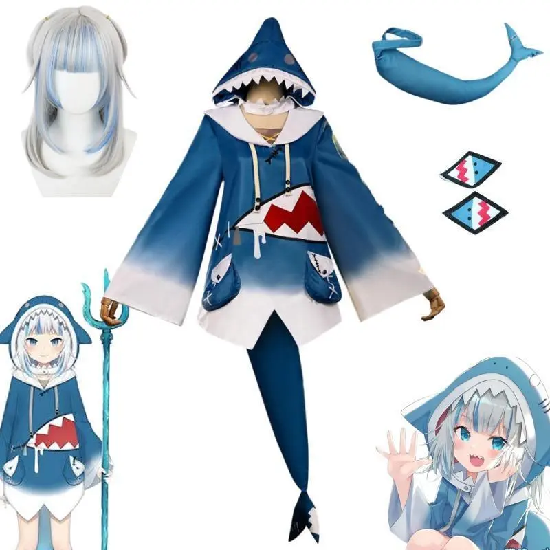 Hololive Gawr Gura Cosplay Costume ENG Shark Costume Wig  Cute Hoodie for Women Halloween Party Youtuber Cosplay Full Set Tail