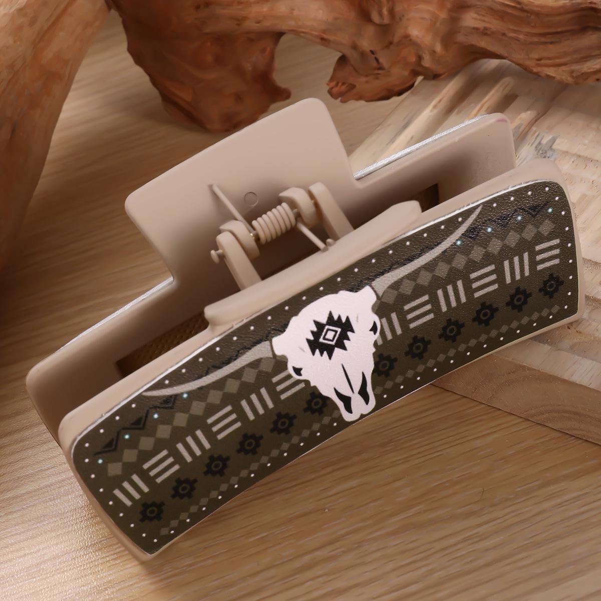 Multicolor Bull Head Square Hair Clip Style Leather PU Simple Versatile European and American Shark Clip High Ponytail Claw Clip