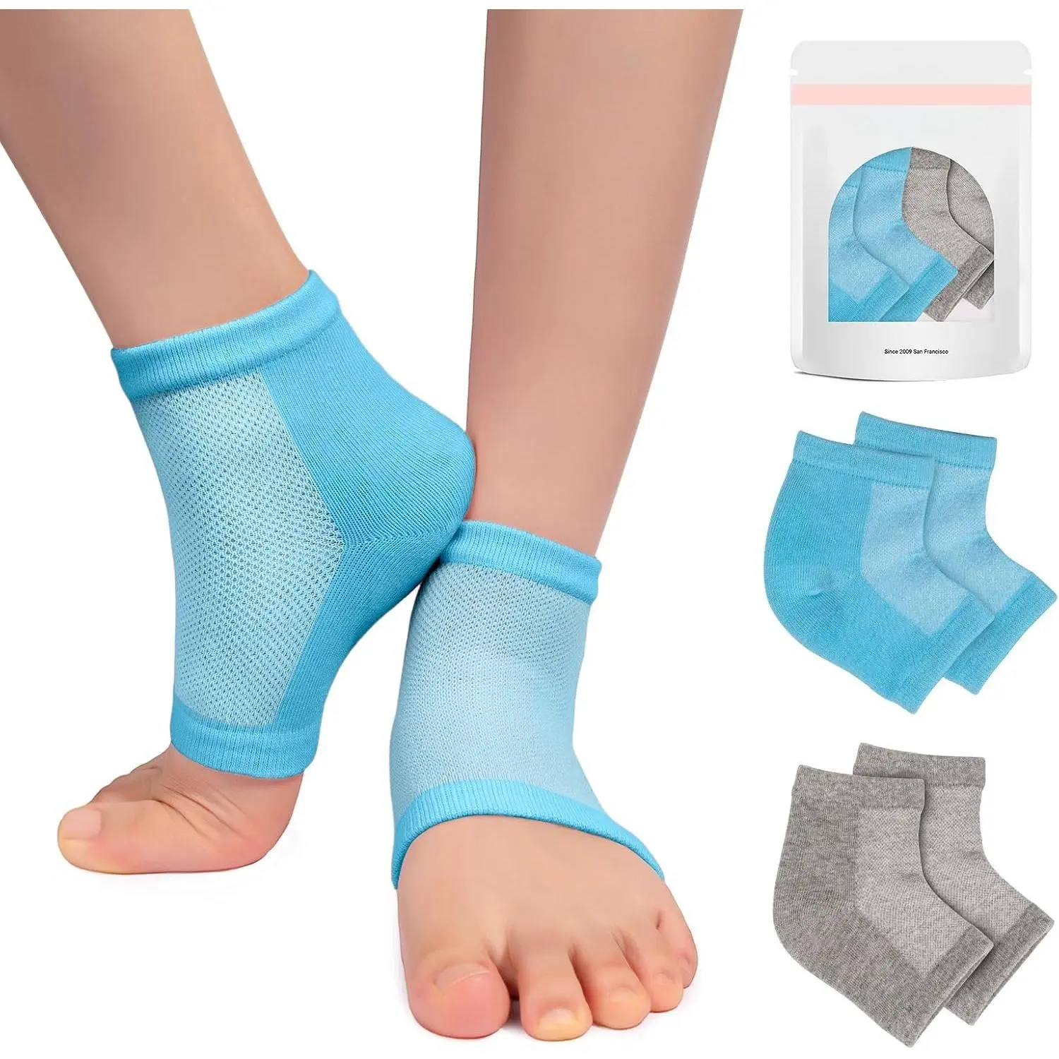 Moisturizing Heel Socks | for Cracked Heel , Style,Suitable for  and Salon Use,Size Regular,Gray and Blue,2 Pairs