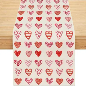 Valentines Table Runner, Red Pink Love Hearts 220 GSM Valentines Day Table Runner Sweet Home Party Decor Kitchen Dining Anniversary Wedding Decoration 13x120 Inch