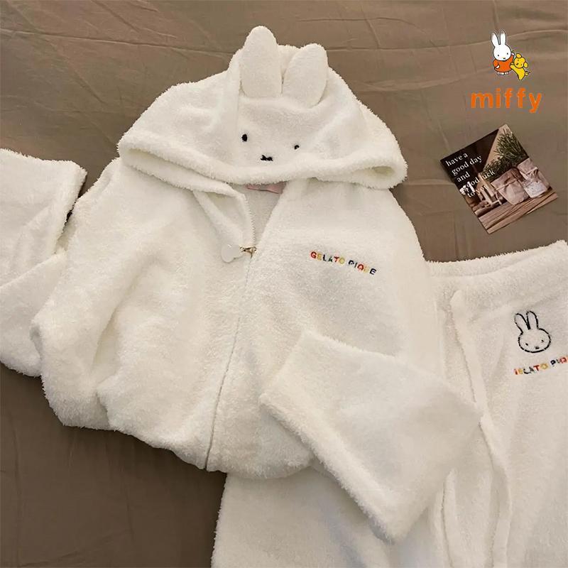 Kawaii Miffy Pajamas Creative Fashion Hooded Loungewear Comfortable Dopamine Home Wear Set Anime Accessories Girls Perfect Gifts